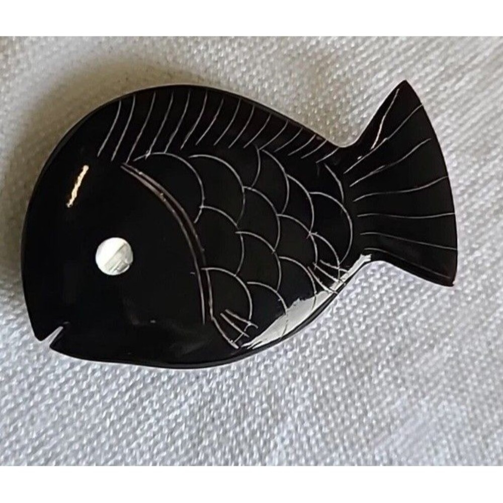 Finely Carved Etched Dark Ocean Fish Stone Pendant or Other Use  2 “